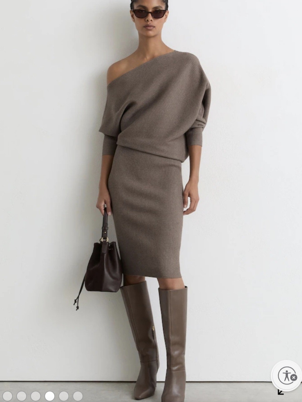 Reiss One-Shoulder Knit Midi Dress in Taupe